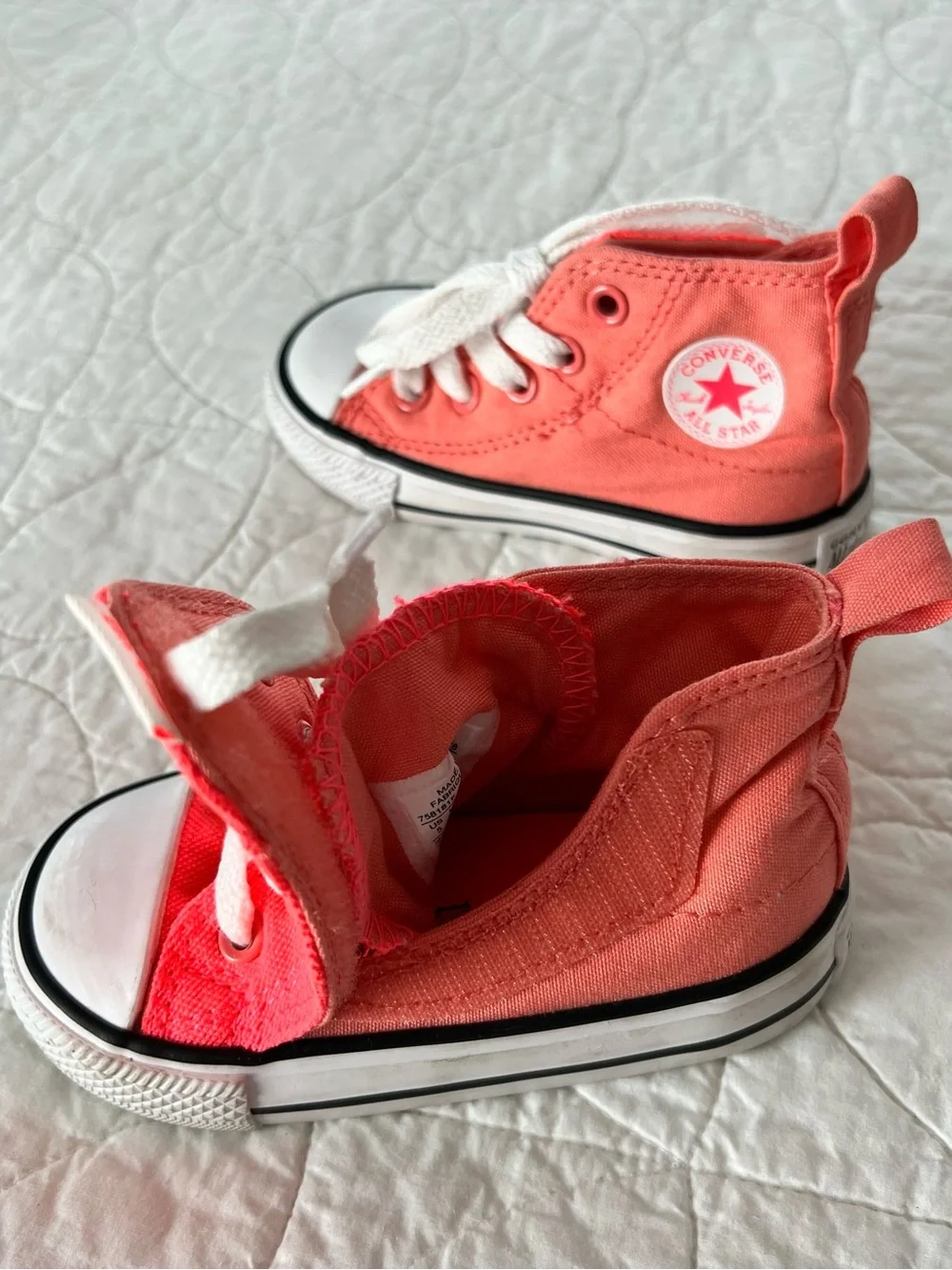 Converse Babies’ Coral “Hot Punch” High Top Sneakers w/Velcro Cool Baby Cute Kix